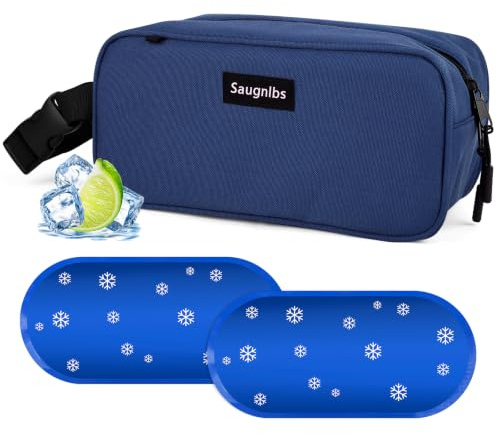Saugnlbs Liten kylväska, minikylväska med ispaket, liten isolerad lunchväska med handtagsspänne, frysbar lunchväska för resor/arbete/skola/utomhus, 25 x 11 x 13 cm, blå
