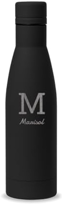 DEREGALOOS Botella de Agua Personalizada con Inicial y Nombre. Botella reutilizable 700ml de Acero Inoxidable con Acabado Mate. Bidón Reutilizable para Deporte Oficina y Viajes (Negro)