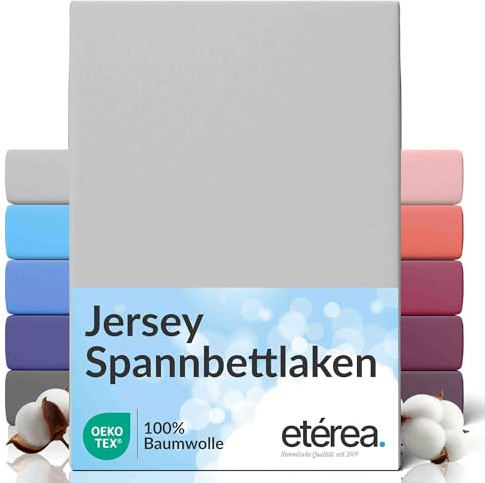 etérea Jersey Spannbettlaken 200x220cm Silber bis 25 cm Höhe - 100% Baumwolle Spannbetttuch Oekotex - Bed Sheets Leintuch Bettbezug mit Rundumgummi - Bettlaken 200x220 cm - Silver