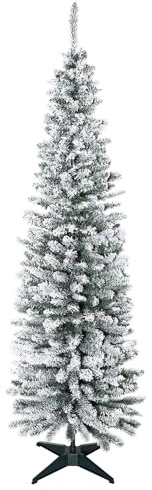 HOMCOM Albero di Natale Slim Artificiale 180 cm con Rami Realistici, Albero di Natale Innevato Alto e Stretto con Base Pieghevole, Verde