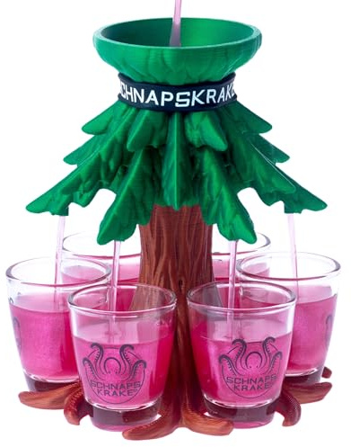 Schnapskrake® - Weihnachts-Trinkbaum - Getränkeverteiler für 6 Personen - made in Germany - Verteiler - Ausgiesser - Einschenker (inkl. Gläser)