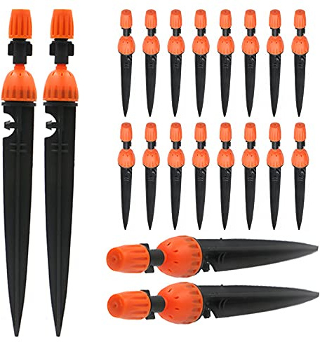 Irrigazione Gocciolatori a 360 gradi regolabile per tubo da 4/7 mm Orange Spray Grippers Micro emettitore Irrigazione Irrigazione System 2 in 1 Kit (20)