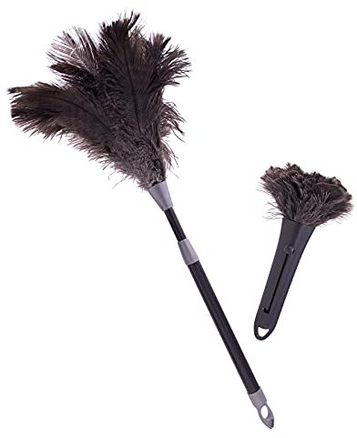 2 Staubwedel mit Original Straußenfedern - Computer Duster und Staubwischer mit Teleskopauszug - Praktisches Staubfänger Set für einfaches und effektives Staubentfernen