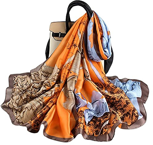 WEIGEER Silk Scarf Women Bufanda de seda para mujer chal de gasa bufanda de loto pañuelo para delgada playa cinturón de hiyab chal de novia bufanda de gasa (Orange)