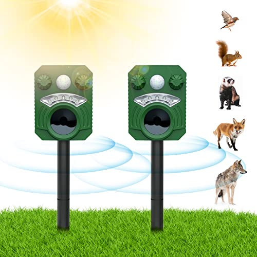 Flintronic Ultraschall Solar Tiervertreiber, Wasserdichter, Tierverscheucher mit PIR-Bewegungsmelder, Frequenz 12.5-25KHz, Blitze zum Verscheuchen von Katzen, Hunde, Vögel, Füchse, Ratten, Marder