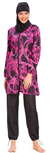 Wowdecor Muslim Swimsuits for Women Islamic Modest Swimwear 3 Piece Long Sleeve Burkinis (L, Red)