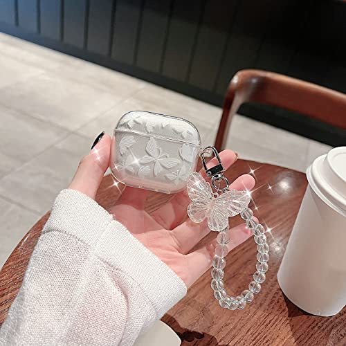 Kompatibel mit Airpods Hülle Durchsichtig, CrazyLemon für AirPods 3. Generation Hülle Schmetterlinge mit Luxus Armband Schutz Zubehör Airpods Taschen Cases