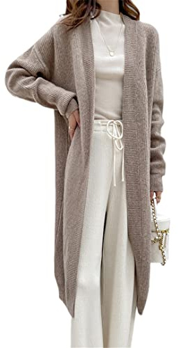 V-Ausschnitt Lang Sweater Cardigan Jacke Mantel Damen Kaschmir Cardigan Dicker Pullover Koreanische Kaschmir Cardigan Jacke Khaki L
