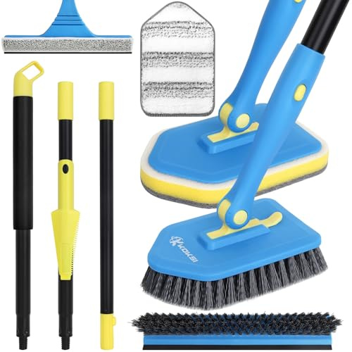 Tile Tub Scrubber Brush with 5 Different Function Cleaning Heads and 51 Extendable Long Handle Non Scratch Shower Scrubber for Cleaning Bathroom Kitchen Toilet Wall Bathtub Sink