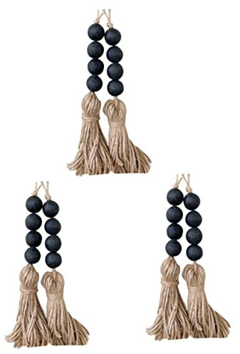 HOMSFOU 6 Piezas Decorativas para Decoración Cuentas De Madera Adorno Mango Hogar Perilla Perilla Borla Boda Oración Estilo Borlas Hecho A Mano Pared Puerta País Colgante
