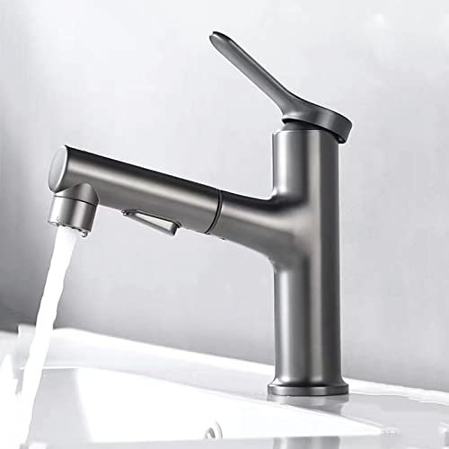 Rubinetto Bagno Lavabo con Doccetta Estraibile Miscelatore Lavabo Monoforo Caldo E Freddo Rubinetto Bagno,grigio