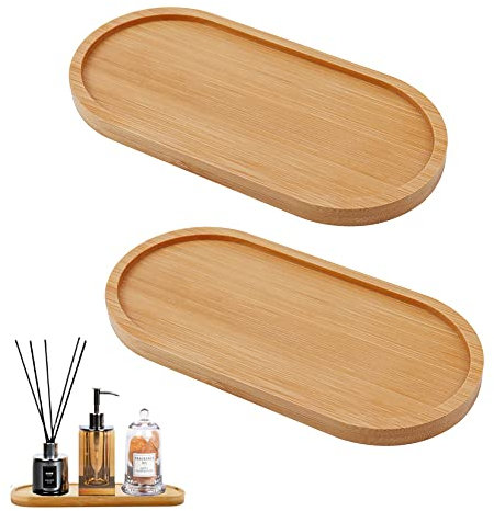 JTgugu 2 Piezas Bandejas Ovaladas de Madera Bandeja de Bambú para Decoración del Hogar, Postre, Galleta, Pan, Servir para Posavasos, Té, Café, Pastel, Plantas Suculentas - 16 x 8 x 1cm