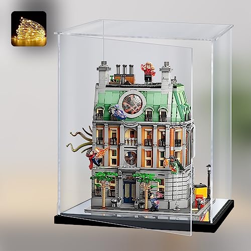 Naconmlet Transparente Acryl Vitrine mit Spiegelboden und LED-Licht | Staubdichter Schaukasten für Actionfiguren, Blind Boxes, Modelle und Sammlerstücke(35x30x40cm)