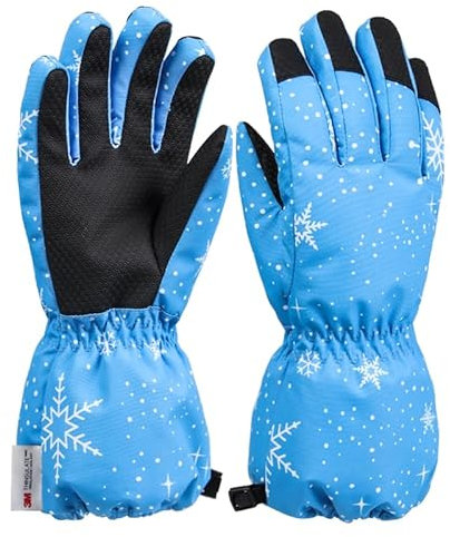 QKURT Kinder Ski Handschuhe, Kinder Winter Warme Handschuhe Winddicht Schnee Fäustlinge Mädchen Jungen Kaltes Wetter Handschuhe Schlittenfahren Fäustlinge Snowboard Handschuhe Skating Fäustlinge