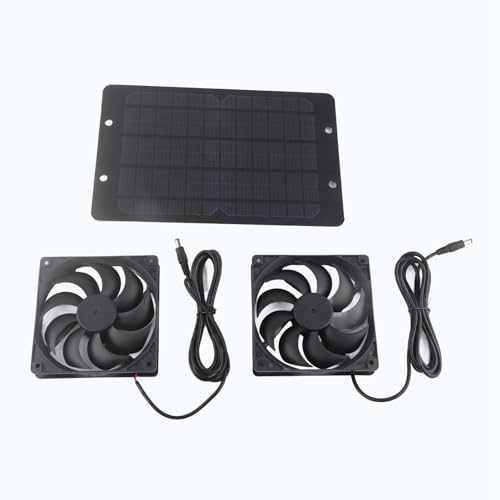 Pissente Solar Ventilator Set 10W, 10W Solarpanel mit Dual-Lüfter, Abluftventilator für Gewächshäuser, Hühnerstall, Schuppen, Fensterabsaugung, Luftzirkulation im Außenbereich