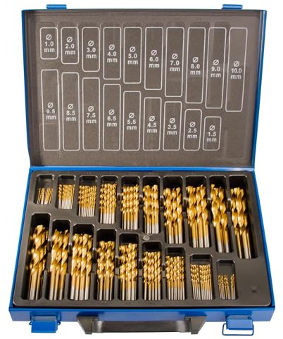 HSS Metall Spiralbohrer-Set, 1-10 mm, 170-teilig, Titan-Beschichtung, für Holz und Metall
