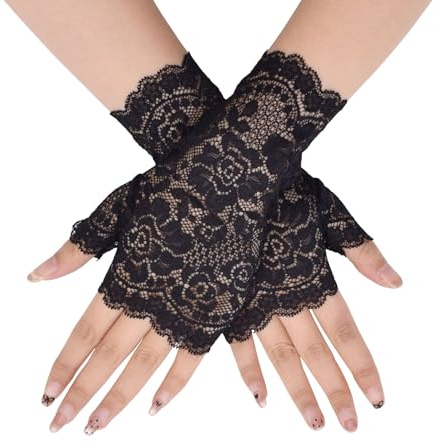 TeeYee Handschuhe Damen Elegant Damen Spitze Fingerlose Mesh Spitzen Handschuhe Spitzenhandschuhe für Hochzeit Braut Knigge Schwarz-133FG
