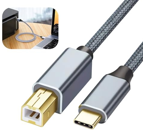 2M Printer Cable Type C to USB 2.0 Nylon Braided Cable Compatible with Canon
