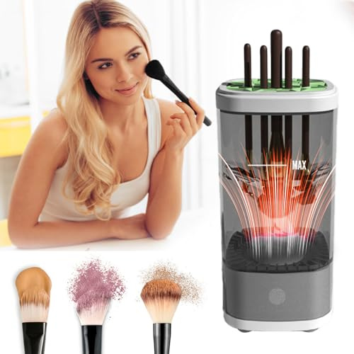 Nettoyeur de pinceaux de maquillage électrique 2025 - Machine à laver à brosses alimentée par USB avec fonction de séchage et technologie d'ondes sonores - Nettoyant pour pinceaux de maquillage - Gris