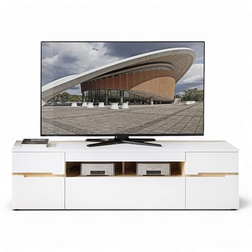 Stella Trading Memphis TV-Lowboard Weiß Artisan Eiche Optik TV-Schrank | 192 x 53 x 47 cm (B/H/T), Wohnzimmer, Türen, Schublade, offene Fächer, Stauraum für Multimedia-Geräte
