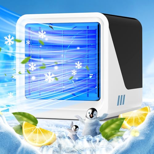 Portable Air Conditioner, Personal Cooler Fan, 3 in 1 Evaporative With Large Capacity Water Tank, Quiet Mini Conditioner Desk Cooling Fan for Home, Bedroom, Travel, and Office