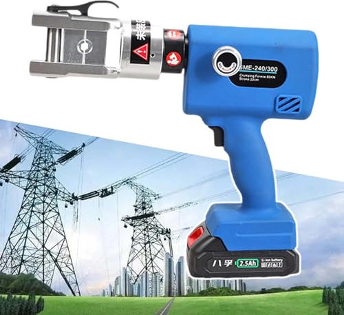 HCAUYNN Crimpatrice Idraulica per Capicorda 70/240/300 Mm², Crimpatura/Reset A Un Pulsante, Pinza Crimpatrice Ricaricabile, con Illuminazione A LED,240