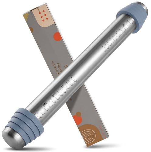 Nudelholz Einstellbares, Edelstahl Teigroller Groß, Antihaft Metall Nudelhölzer Fondant Teigrolle mit abnehmbare Ringe in 4 Größen, Backzubehör Rolling Pin für Pizza, Cookie, Gebäck Teig, 41x6cm