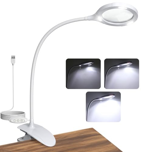 eSynic 5X 10X Desk Clamp Magnifying Glass LED Magnifier Lamp