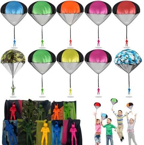 AHEJIOO Fallschirm Spielzeug Kinder, 10 Stück Fallschirmspringer Spielzeug, Für Mitbringsel Kindergeburtstag, Mitgebsel Kindergeburtstag 10 Jahre, Kleine Geschenke Für Kinder