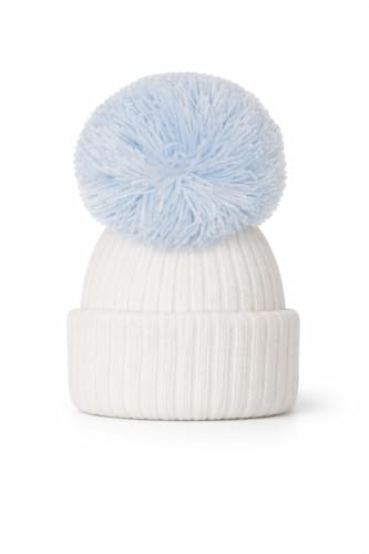SOHOBABY British Made Baby Hat with Faux Fur Pom Pom, Knitted Newborn Beanie for Baby Boy & Baby Girl, Soft Stretch Winter Bobble Hat, 100% Acrylic, Newborn to 6 Months, Machine Washable