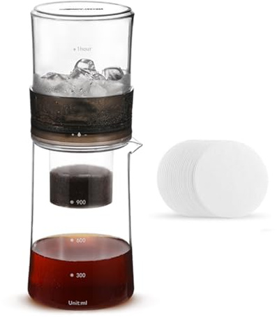 Ruiseawing Ice Drip Coffee Maker, Drip Cold Brew Coffee Maker Machine, 600ml Large-capacity, Integrated Adjustment Chamber, 300-mesh Fine Filter, for Home and Office