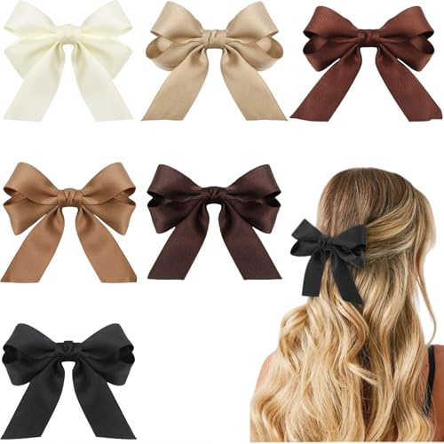Zimocepuz Pinzas para el Cabello con Lazo de satén Suave, 6 Piezas Accesorios para el Cabello Marrones, Pinzas Antideslizantes para Cabello Rizado y Liso