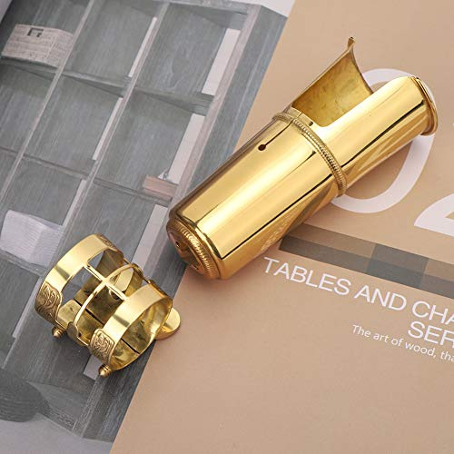 RiToEasysports Embout de Saxophone Ténor, Capuchon en Métal et Ensemble de Clips pour Accessoires D'instruments de Musique, Magnifiquement Conçu et Durable, Couleur Dorée