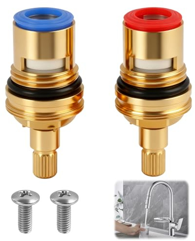 2 Pezzi Cartuccia Ceramica Rubinetto 1016S Rosso Blu, Valvola Ottone Disco Ceramica Quarto, Cartuccia Acqua Calda e Fredda Ricambio per Miscelatore Lavello Cucina Bagno Lavabo Vasca