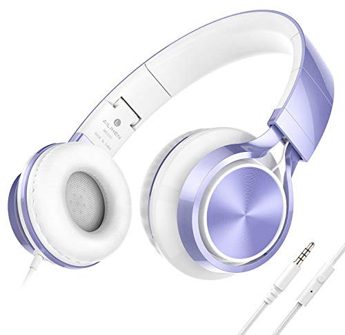 AILIHEN MS300 Casque filaire avec microphone pour Chromebook Ordinateur portable Smartphone, 3.5mm Casque léger pliable pour l'école Adolescents Filles Garçons Adolescents Cours en ligne(Violet Clair)