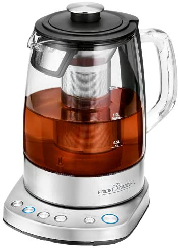 PROFI COOK PC-WKS 1167 G - Théière Connectée - 2200 Watts - Capacité 1,5 litres - Commandes Tactiles - Couleur Argent et Verre