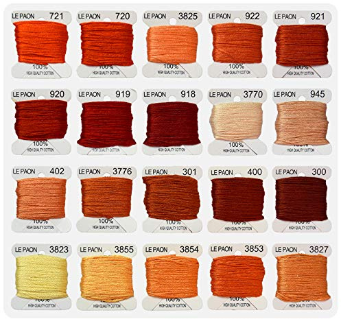 Premium Rainbow Color Embroidery Floss bobbins - Cross Stitch Threads - Friendship Bracelets Floss - Crafts Floss - 20 Bobbins Per Pack Embroidery Floss, Orange Gradient