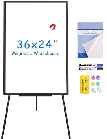 VIZ-PRO Magnetische Whiteboard-Staffelei Schwarz, 90 x 60 cm, Tragbares Trockenabwischbares Board, Höhenverstellbar für Schule, Büro und Zuhause