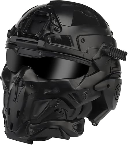 Multifunctional Airsoft Helmet, All-in-One Design Built-in Detachable Tactical Headset Anti-Fog Fan Shade Sliding Goggles,Paintball EquipmentAssault Helmet