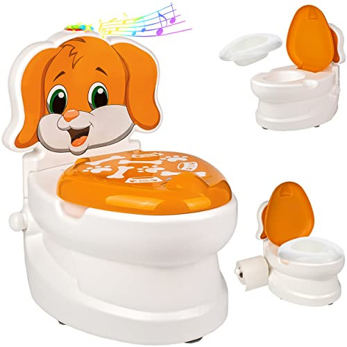 alles-meine.de GmbH Kindertoilette/Töpfchen Spülgeräusch + Licht Hund mit Wasserspülung Sound - Nachttopf/Babytopf - mit Deckel - weiß - Musik - Toilettentrainer - Baby..