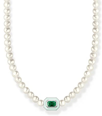 THOMAS SABO Choker Perlen mit grünem Stein 925 Sterlingsilber, Kaltemail