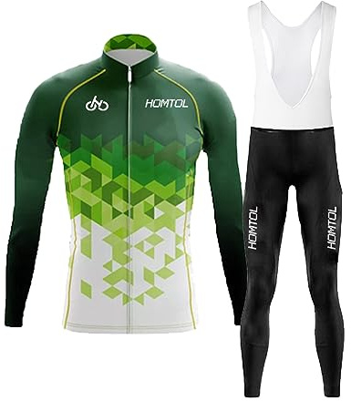 HOMTOL Maglia Ciclismo Set Uomo Manica Lunga Abbigliamento Ciclismo Maglia Triathlon Tuta Uomo Maglie Bicicletta Traspirante Elastico Asciugatura Rapida Maglia Ciclismo MTB