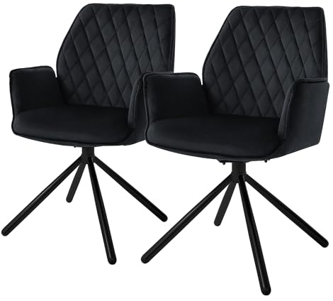 ML-Design matsalsstolar set om 2 sammet svart, vardagsrumsstol med armstöd och ryggstöd, snurrstol bilposition, stoppad stol med metallben, ergonomisk snurrfåtölj, köksstol lounge stol