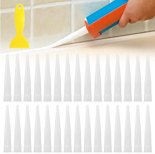 Boquilla Silicona,Puntas Silicona Boquillas,Boquilla de Calafateo,Boquillas de Pistola Silicona,Aplicador de Boquillas de Silicona,Boquilla de Repuesto de Silicona,con 1 Raspador 30 Piezas Tokaneit