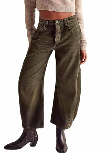 Womens Stretchy Mid Rise Barrel Jeans Vintage Loose Wide Leg Cropped Denim Pants Y2k Baggy Boyfriend Jeans (X-Small,Caramel)