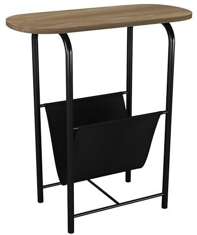 URBNLIVING Slim Oval Side End Table with Magazine Holder Sling Rack for Coffee, Snacks, and Newspapers - Modern Wooden Top & Metal Frame - Perfect for Living Room, Lounge, Kitchen, or Bedroom