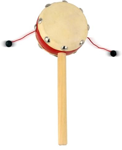 Doiyislem Tambour à hochet, Tambour à hochet pour - Hochet Musical en Bois - Tambour à hochet de Style Chinois, Tambour à hochet en Bois, Instrument de Percussion Traditionnel Chinois pour