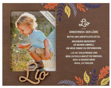History & Heraldry Personalisierter Bilderrahmen für Kinder, Babybilderrahmen Holzoptik, 18,5 x 14,2 cm, mit Spruch - Bilderrahmen Lio