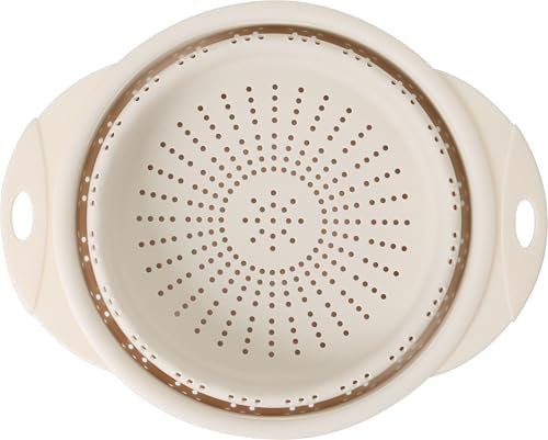 Dexas 10 Collapsible Silicone Colander in Cream, Kitchen Strainer with Handles, 15.1 Cup Capacity | BPA-Free, Heat-Resistant, Space-Saving Kitchen Tool