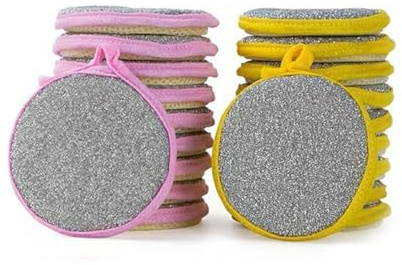 Anphly Kitchen Double-Sided Dishwashing Sponge Scrubber for Pots and Pans Cleaning Cloth Household Dishcloth Scouring Pad Pink 10 pcs Yellow 10 pcs
